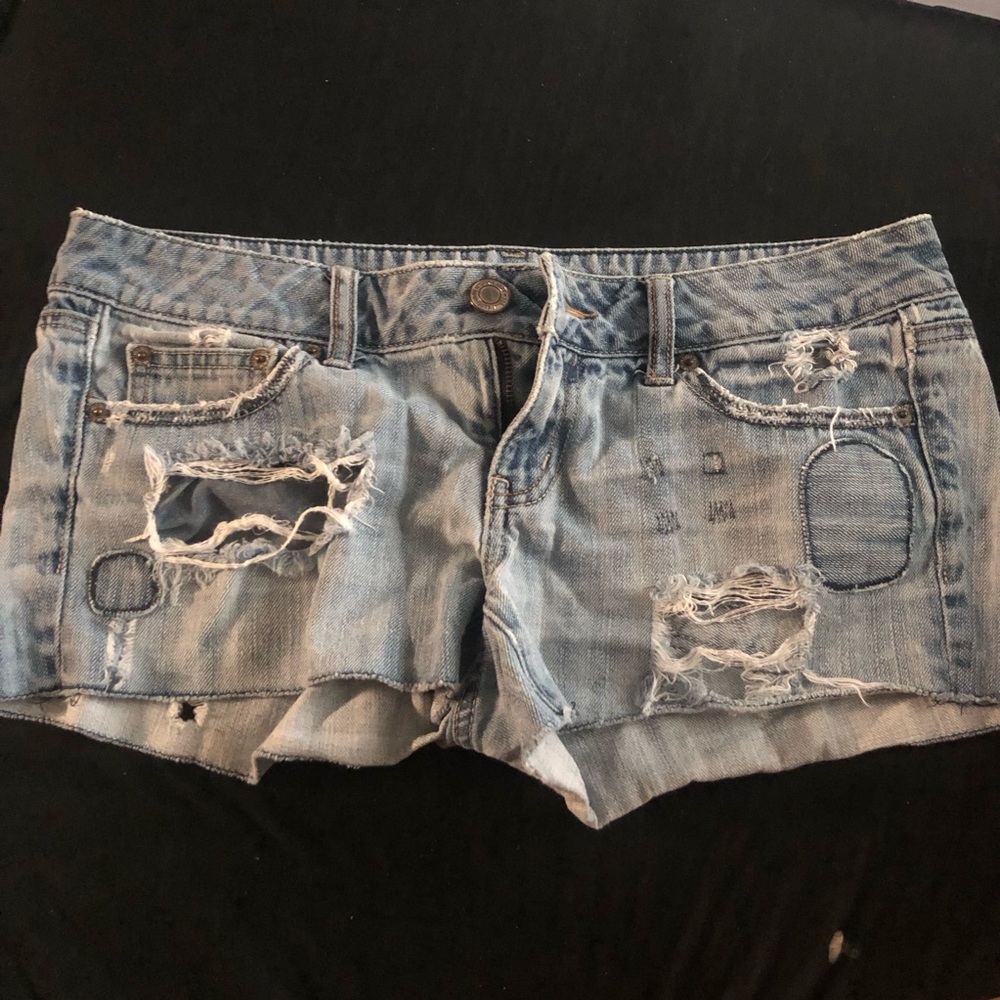 American Eagle Outfitters Light Blue Distressed Denim Jean Shorts